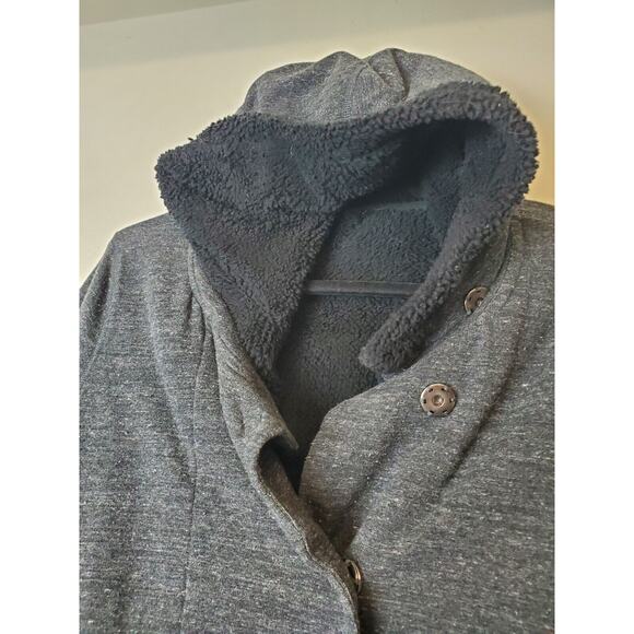 ALO Yoga Sherpa Lined Hooded Jacket Small Snap Front Gray Thumbholes Hoodie - Picture 3 of 8